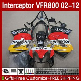 Carrosserie voor Honda Interceptor VFR 800 VFR800 RR CC 800RR 02-12 Body 129NO.58 800CC VFR800RR 02 2002 2003 2004 2005 2006 2007 VFR-800 08 09 10 11 12 Verklei REPSOL ORANJE