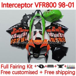 Carrosserie pour HONDA Interceptor VFR800R VFR 800RR 800 CC RR 98-01 Bodys 122No.31 VFR800RR 800CC VFR800 98 99 00 01 VFR-800 RR 1998 1999 2000 2001 Kit de carénage vert orange