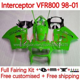 Carrocería para HONDA Interceptor VFR800R VFR 800RR 800 CC RR 98-01 Bodys 122No.122 VFR800RR 800CC VFR800 98 99 00 01 VFR-800 RR 1998 1999 2000 2001 Kit de carenado verde suerte