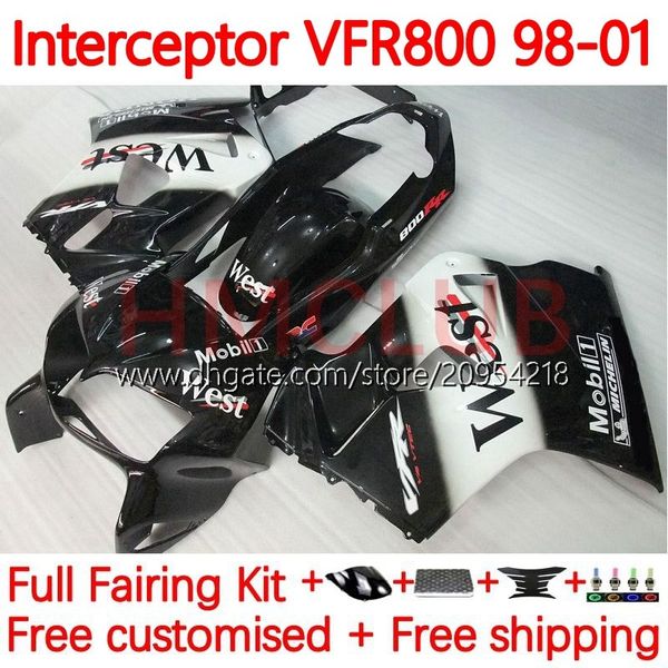 Carrocería para HONDA Interceptor VFR800R VFR 800RR 800 CC RR 98-01 Bodys 122No.33 VFR800RR 800CC VFR800 98 99 00 01 VFR-800 RR 1998 1999 2000 2001 Kit de carenado negro oeste