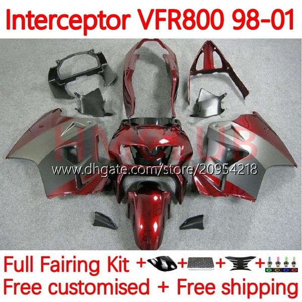 Carrocería para HONDA Interceptor VFR800R VFR 800RR 800 CC RR 98-01 Bodys 122No.37 VFR800RR 800CC VFR800 98 99 00 01 VFR-800 RR 1998 1999 2000 2001 Kit de carenado gris rojo