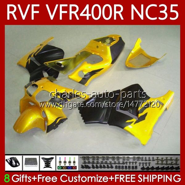 Carrosserie pour HONDA RVF VFR 400 RVF400 R 400RR VFR 400R VFR400R 94 95 96 1997 1998 80No.90 Noir doré NC35 V4 VFR400 R 94-98 RVF400R VFR400RR 1994 1995 1996 97 98 Carénage