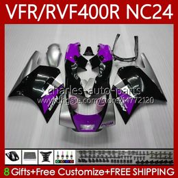 Carrocería para HONDA RVF400R NC24 V4 RVF400 R 1987 1988 Cuerpo 78No.100 RVF VFR 400 VFR400 R 400RR 87-88 VFR 400R VFR400RR VFR400R 87 88 Kit de carenado de motocicleta Púrpura negro