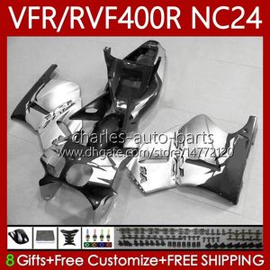 Carrosserie Pour HONDA RVF400R NC24 V4 RVF400 R 1987 1988 Corps 78No.115 RVF VFR 400 VFR400 R 400RR 87-88 VFR 400R VFR400RR VFR400R 87 88 Kit Carénage Moto Argent noir