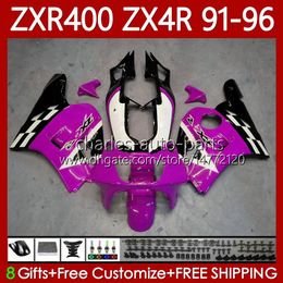 Carrocería para KAWASAKI NINJA ZXR-400 ZX 4R Carenado ZXR 400 CC 400CC Carenado 138No.98 ZX-4R ZXR400 91 92 93 94 95 96 ZX4R 1991 1992 1993 1994 1995 1996 Kit de carrocería Rosa negro