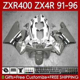 Carrocería para KAWASAKI NINJA ZXR-400 ZX 4R Carenado ZXR 400 CC 400CC Carenado Gris blanco 138No.110 ZX-4R ZXR400 91 92 93 94 95 96 ZX4R 1991 1992 1993 1994 1995 1996 Kit de carrocería