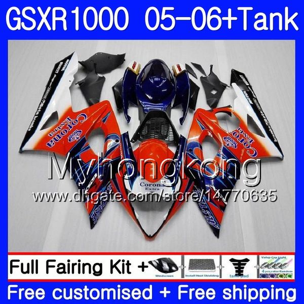 Kit + réservoir pour SUZUKI GSXR-1000 1000CC GSXR 1000 05 06 Corps 300HM.25 GSX-R1000 1000 CC GSX R1000 K5 Bleu chaud GSXR1000 2005 2006 Carénage