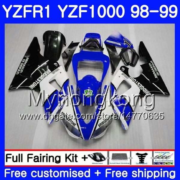 Carrocería para YAMAHA negro YZF R 1 YZF 1000 blanco brillante YZF1000 YZFR1 98 99 Marco 235HM.7 YZF-1000 YZF-R1 98 99 Cuerpo YZF R1 1998 1999 Carenado