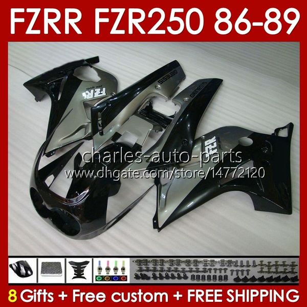 Carrosserie Pour YAMAHA FZR250R FZRR FZR 250R 250RR FZR 250 86-89 Corps FZR-250 142No.9 FZR-250R FZR250 R RR 86 87 88 89 FZR250RR 1986 1987 1988 1989 Kit de carénage noir argenté