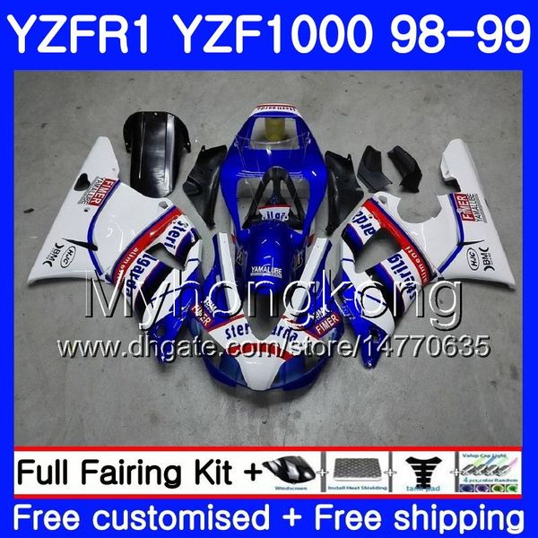 Carrocería Para YAMAHA stock azul blanco YZF R 1 YZF1000 YZF-R1 1998 1999 Marco 235HM.40 YZF-1000 YZF R1 98 99 YZF 1000 YZFR1 98 99 Cuerpo Carenado