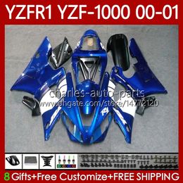 Motorfiets Bodys voor Yamaha YZF-R1 YZF-1000 YZF R 1 1000 cc 00-03 Carrosserie 83NO.3 YZF R1 1000cc YZFR1 00 01 02 03 YZF1000 2000 2001 2002 2003 OEM Fairing Kit Blauw Wit Blk