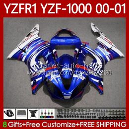 Blauw Wit Motorfiets Bodys voor Yamaha YZF-R1 YZF-1000 YZF R 1 1000 cc 00-03 Carrosserie 83NO.7 YZF R1 1000CC YZFR1 00 01 02 03 YZF1000 2000 2001 2002 2003 OEM Fairing Kit