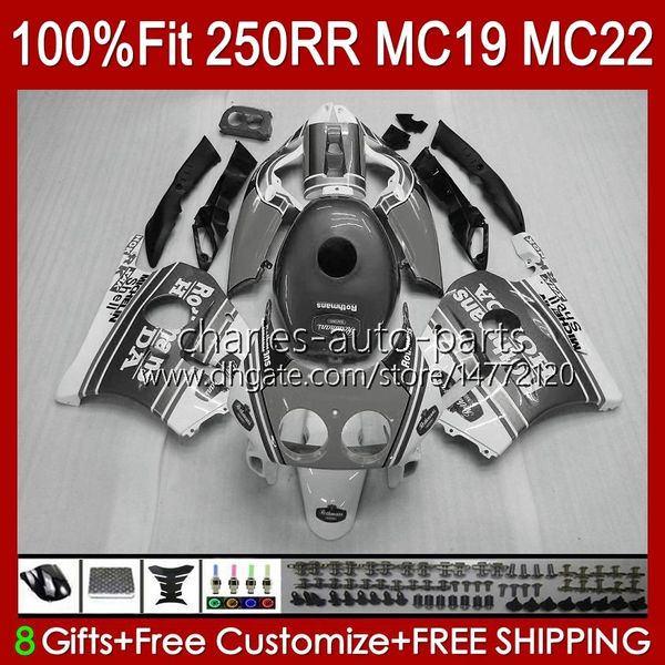 Injection de carrosserie pour HONDA CBR 250RR 250 RR CC 250R MC19 88-89 Corps 112HC.190 CBR250RR 88 89 CBR250 RR CC 1988-1989 CBR 250CC 1988 1989 Kit de carénage OEM Gris Rothmans