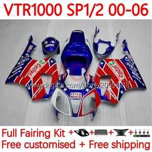 Carrosseriekit voor HONDA VTR1000 RC51 SP1 SP2 RTV1000 2000-2006 Bodys 110No.5 VTR-1000 00 01 02 03 04 05 06 VTR 1000 2000 2001 2002 2003 2004 2005 2006 Kuip rood blauw