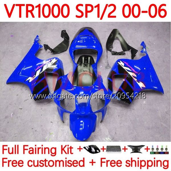 Kit de carrocería para HONDA VTR1000 RC51 SP1 SP2 RTV1000 2000-2006 Bodys 110No.77 VTR-1000 00 01 02 03 04 05 06 VTR 1000 2000 2001 2002 2003 2004 2005 2006 Carenado azul de fábrica