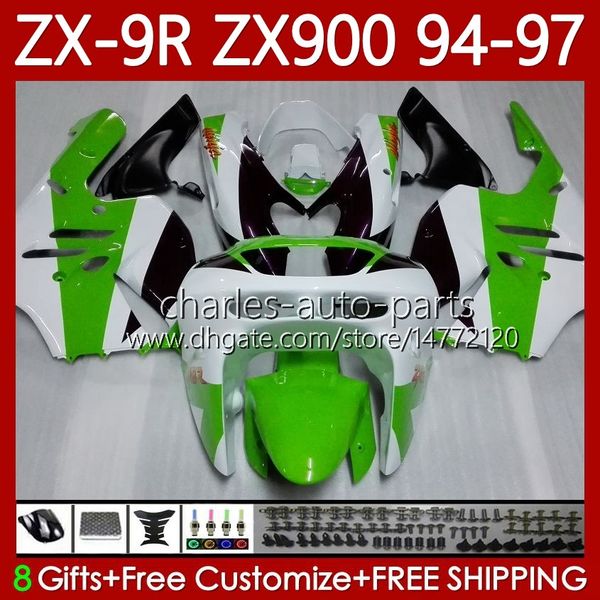 Kit de carrosserie pour KAWASAKI NINJA ZX-9R ZX900 ZX 9R 9 R 900 CC 1994-1997 Bodys 100No.6 ZX9 R 900CC ZX-900 ZX9R 94 95 96 97 ZX900C 1994 1995 1996 1997 OEM Carénage vert blanc