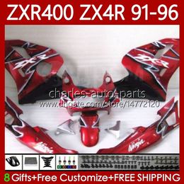 Kit de carrosserie pour KAWASAKI NINJA ZXR 400 CC ZX4R ZXR400 ZX-4R 91 92 93 94 95 96 138No.192 Corps ZX 4R ZXR-400 1991 1992 1993 1994 1995 1996 400CC 91-96 OEM Carénage Métallique Rouge