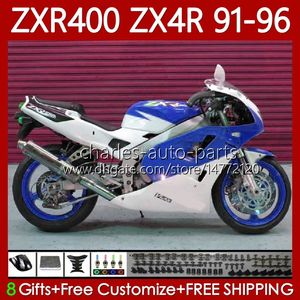 Kit de carrocería para KAWASAKI NINJA ZXR 400 CC ZX4R ZXR400 ZX-4R 91 92 93 94 95 96 138No.183 Cuerpo ZX 4R ZXR-400 1991 1992 1993 1994 1995 1996 400CC Azul blanco 91-96 OEM Carenado