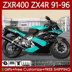 Kit de trabajo corporal para Kawasaki Ninja ZXR 400 CC ZX4R Black Cyan ZXR400 ZX-4R 91 92 93 94 95 96 138NO.173 Cuerpo ZX 4R ZXR-400 1991 1992 1993 1994 1995 1996 400CC 91-96 Caída de vaso.