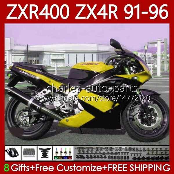 Kit de trabajo corporal para Kawasaki Ninja ZXR 400 CC ZX4R ZXR400 ZX-4R 91 92 93 94 95 96 138NO.179 CUERPO ZX 4R ZXR-400 1991 1992 1993 1994 1995 1996 400CC 91-96 Amarillo BLK OEM CARRING CARRIR