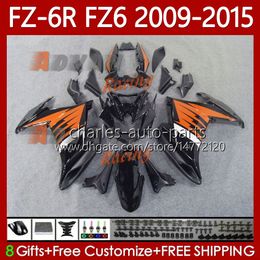 Kit de carrosserie pour YAMAHA FZ6 FZ 6R 6N 6 R N 600 FZ-6R FZ600 FZ6R Orange Noir 09 10 11 12 13 14 15 Bodys 103No.99 FZ6N 2009 2010 2011 2012 2013 2014 2015 FZ-6N 09-15 OEM Carénage