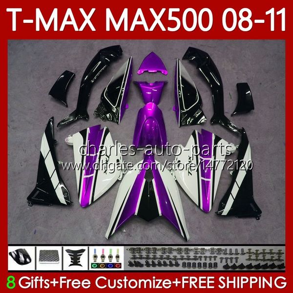 Kit de carrosserie pour YAMAHA TMAX MAX 500 XP500 MAX-500 T 2008 2009 2010 2011 Bodys Blanc violet 107No.97 TMAX-500 TMAX500 T-MAX500 08-11 MAX500 08 09 10 11 OEM MOTO Carénage
