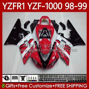 Kit de carrosserie pour YAMAHA YZF-1000 YZF-R1 Rouge noir YZF1000 YZFR1 98 99 00 01 Corps 82No.151 YZF R1 1000CC 1998-2001 YZF 1000 CC R 1 1998 1999 2000 2001 Carénage de moto
