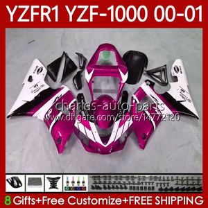 Kit de carrosserie pour YAMAHA YZF-1000 YZF-R1 YZF1000 YZFR1 00 01 02 03 Corps 83No.178 YZF R1 1000CC 2000-2003 YZF 1000 CC R 1 2000 2001 2002 2003 Carénage de moto Rose blanche