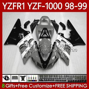 Kit de carrosserie pour YAMAHA YZF-1000 YZF-R1 YZF1000 YZFR1 98 99 00 01 Corps 82No.154 YZF R1 1000CC 1998-2001 YZF 1000 CC R 1 1998 1999 2000 2001 Carénage moto noir gris