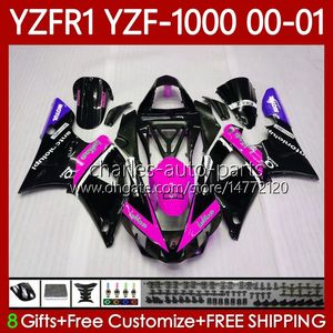 Kit de carrosserie pour Yamaha YZF-1000 YZF-R1 YZF1000 YZFR1 00 01 02 03 Body 83NO.165 YZF R1 1000CC 2000-2003 Noir Rose YZF 1000 CC R 1 2000 2001 2003 Catériel de la moto