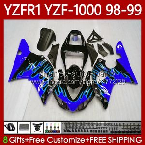 Kit de carrosserie pour YAMAHA YZF-1000 YZF-R1 YZF1000 YZFR1 98 99 00 01 Corps 82No.157 YZF Blue Flames R1 1000CC 1998-2001 YZF 1000 CC R 1 1998 1999 2000 2001 Carénage de moto