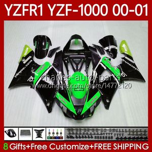 Kit de carrosserie pour Yamaha YZF-1000 YZF-R1 YZF1000 YZFR1 00 01 02 03 Body 83NO.161 Vert Noir YZF R1 1000CC 2000-2003 YZF 1000 CC R 1 2000 2001 2003 Catériel de la moto