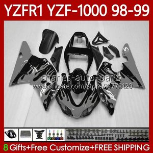 Kit de carrosserie pour Yamaha YZF-1000 YZF-R1 YZF1000 YZFR1 98 99 00 01 Body 82NO.162 YZF R1 1000CC 1998-2001 Flammes grises YZF 1000 CC R 1 1998 1999 2000 2001 Catériel de la moto