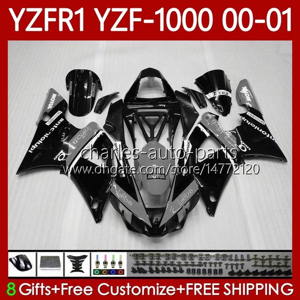 Kit de carrosserie pour YAMAHA YZF-1000 YZF-R1 YZF1000 YZFR1 00 01 02 03 Corps 83No.168 YZF Noir Gris R1 1000CC 2000-2003 YZF 1000 CC R 1 2000 2001 2002 2003 Carénage de moto