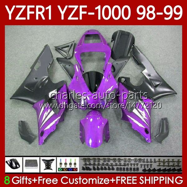 Kit de carrosserie pour Yamaha YZF-1000 YZF-R1 YZF1000 YZFR1 98 99 00 01 Corps 82No.142 YZF Violet Noir R1 1000CC 1998-2001 YZF 1000 CC R 1 1998 1999 2000 2001 Carénage de moto