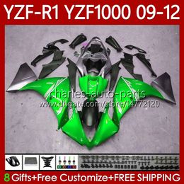 Kit de carrosserie pour YAMAHA YZF-R1 YZF R1 1000 CC YZF-1000 09-12 Corps 92No.142 YZF1000 YZF R 1 2009 2010 2011 2012 1000CC YZFR1 09 10 11 12 Carénage moto vert métallisé