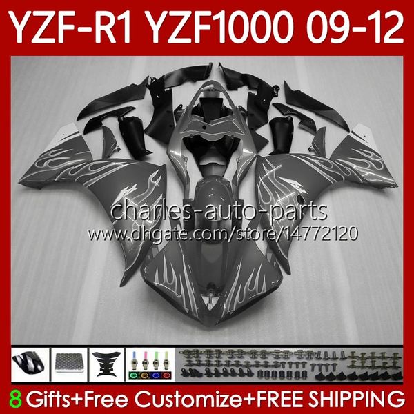 Kit de carrosserie pour YAMAHA YZF-R1 YZF R1 1000 CC YZF-1000 09-12 Corps 92No.150 YZF1000 YZF R 1 2009 2010 2011 2012 1000CC YZFR1 09 10 11 12 Carénage de moto Gris métallique