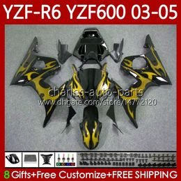 Kit de carrosserie pour YAMAHA YZF R6 600CC YZF600 YZF-R6 2003-2005 Capot Golden Flames 95No.192 YZF R 6 600 CC 2003 2004 2005 Corps YZF-600 YZFR6 03 04 05 Carénage de moto