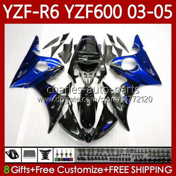Kit de carrosserie pour YAMAHA YZF R6 600CC YZF600 YZF-R6 2003-2005 Cowling 95No.182 YZF R 6 600 CC 2003 2004 2005 Corps YZF-600 YZFR6 03 04 05 Carénage de moto flammes bleues