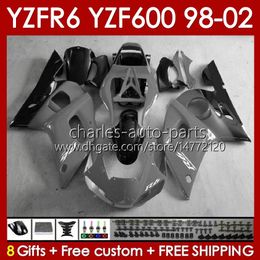 Kit de carrocería para YAMAHA YZF R6 R 6 YZF600 600CC YZFR6 98 99 00 2001 2002 Cuerpo 145No.187 YZF 600 CC YZF-600 98-02 Carenado YZF-R6 1998 1999 2000 01 02 OEM Carenado gris brillante