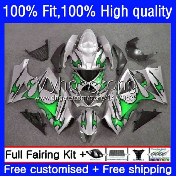 Carrocería OEM para SUZUKI GSXR Llamas verdes 1000CC 1000 CC K7 Cuerpo de moldeo por inyección 27No.100 GSXR-1000 GSXR1000 07 08 GSXR1000CC 2007 2008 GSX-R1000 2007-2008 Kit de carenado