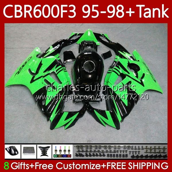 Carrosserie + réservoir pour HONDA CBR600F3 600CC 600FS 95-98 Corps 64No.149 CBR 600 600F3 CBR600 F3 FS CC Vert noir 1995 1996 1997 1998 CBR600FS CBR600-F3 95 96 97 98 Kit de carénage