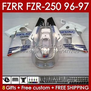 Carrosserie blanc argenté pour YAMAHA FZR250R FZRR FZR 250R 250RR FZR 250 R RR 96-97 Corps 144No.11 FZR250-R FZR-250R FZR-250 FZR250 R RR 96 97 FZR250RR 1996 1997 Kit de carénage