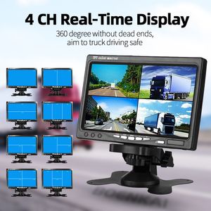 Boenkai Quad Split 7 inch Monitor HD Display Side Achteraanzicht Back -upcamera Set 4 kanalen RCA -video -ingangen voor RV Truck Bus