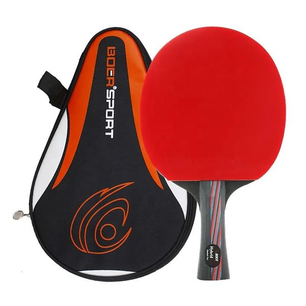 Raqueta de tenis de mesa profesional Boer 6 Star, raqueta de ping pong de carbono, paleta de agarre recto Horizontal, bate de ping pong con bolsa, 1 Uds. 240122