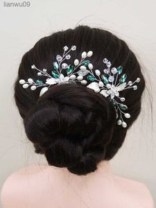 Bohe épingles à cheveux de mariée vert émeraude strass fleur bijoux de cheveux pour la mariée femmes fête postiches à la main coiffure de mariage L230704