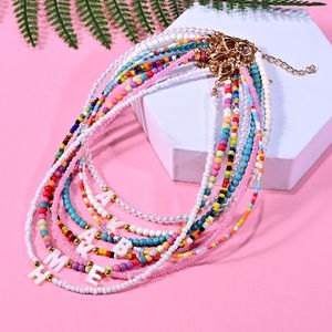 Bohême perlé collier ras du cou pour femmes courte Boutique bricolage A-Z lettre coquille pendentif femme cou chaînes perle fête bijoux 2021