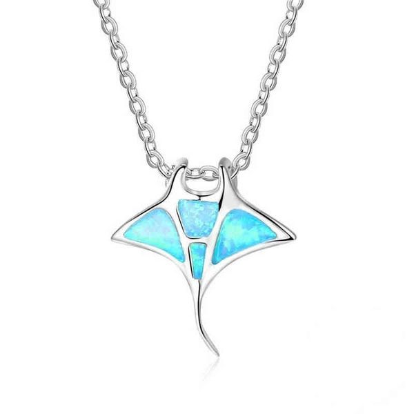 Bohême bleu imitation opale mignon méduse pendentif collier arc-en-ciel pierre de naissance baleine collier animal femmes océan plage bijoux G1206
