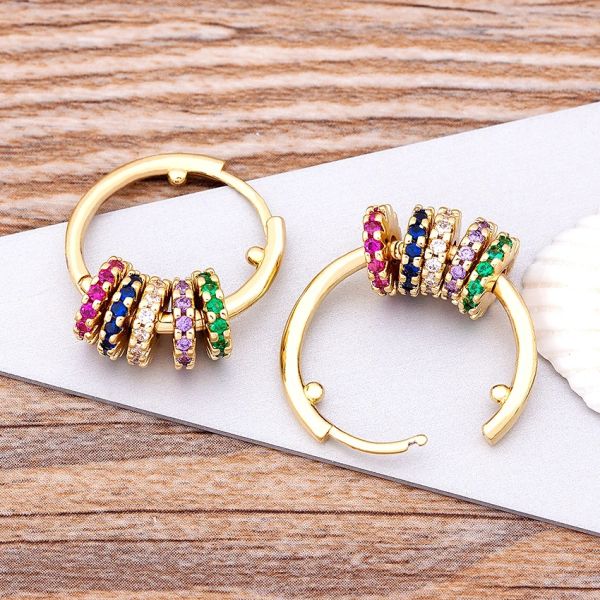 Bohême perles colorées balancent boucles d'oreilles 14k or jaune cubique Zircon trou d'oreille cerceau boucles d'oreilles pour les femmes meilleur cadeau de bijoux de fête de mariage