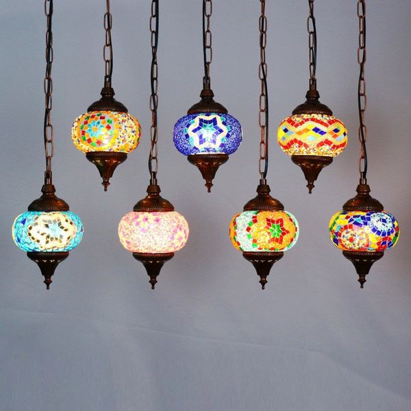 Bohême coloré couloir couloir couloir lampe de pendentif pays de balcon mosaïque rustique couloirs suspendu lumineux dinde pendentif luminaire